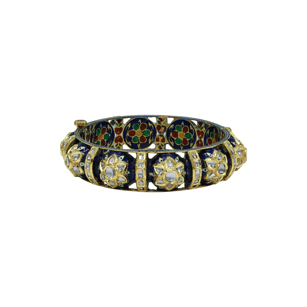 Polki Bangle with Blue Enamel and Floral Meenakari